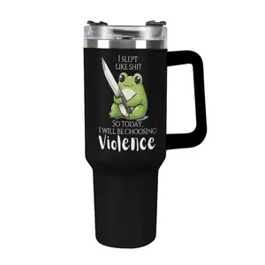 Kawaii Rude Frog Insulated Tumbler 40oz – Large Capacity Car Cup, Long Lasting Heat & Cold, Funny Knife Graphic, Sarcastic Trendy Travel Mug