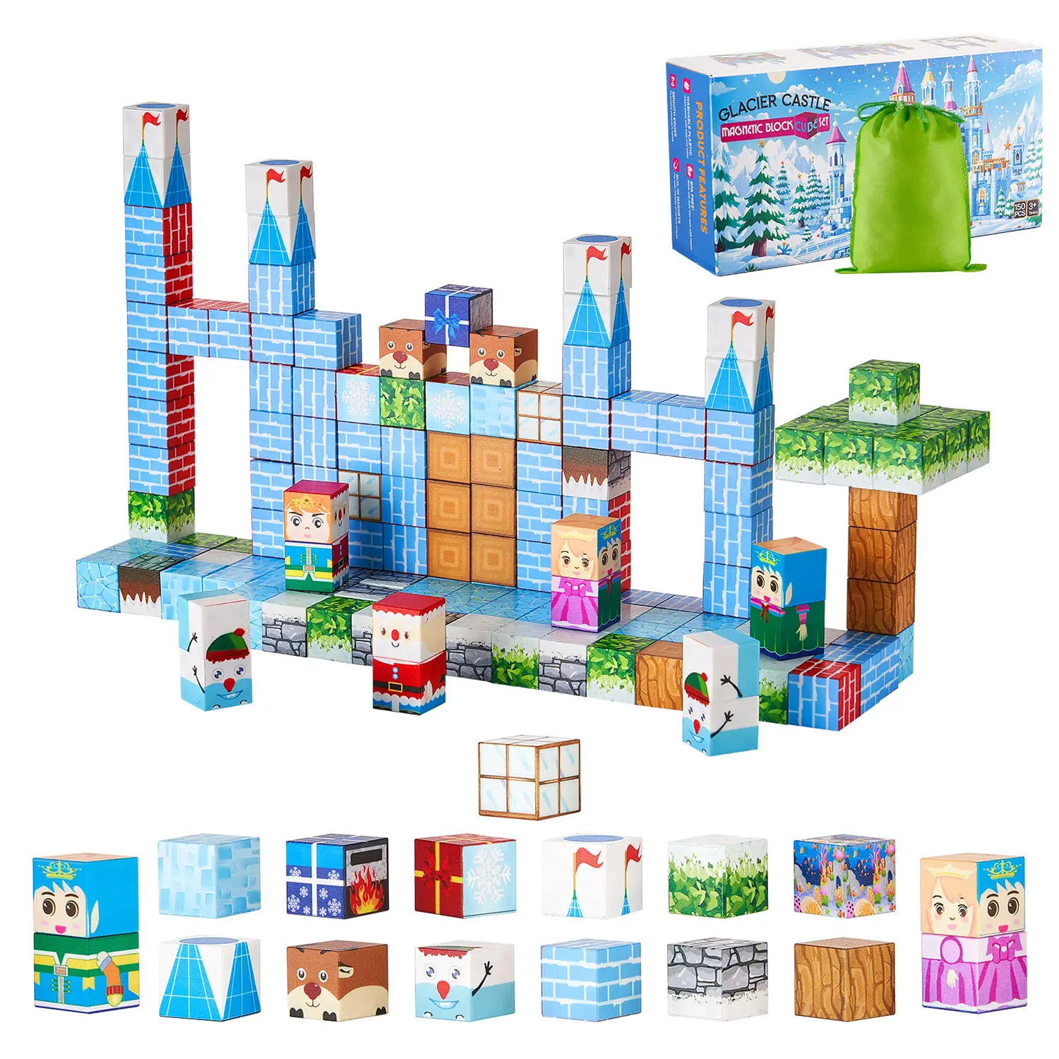 VEVOR Magnetic Blocks,  150 PCS Glacier Castle Set, Magnetic Building Cubes for Kids, STEM Montessori Sensory Toys for Christmas Birthday Gift, Construction Stacking Toy for 3+ Years Old Boys & Girls