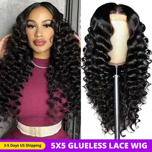 Ama 5x5 Glueless Loose Deep Wave Lace Closure Wig 180 Density 13x4 Pre Plucked Lace Front Human Hair Wigs For Women