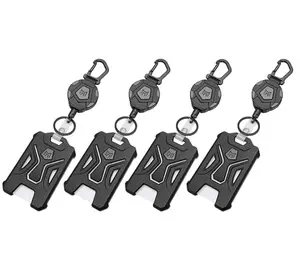 4-Pack Retractable Badge Holder, Heavy Duty Carabiner Keychain, Tactical ID Card Holder with 31.5" Retractable Badge Reel, Black