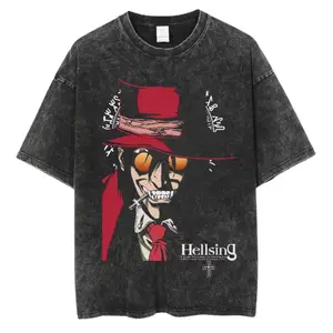 Anime Hellsing Alucard Vintage Washed Unisex T-Shirt, Retro Washed Tee, Perfect Gift For Anime Fans