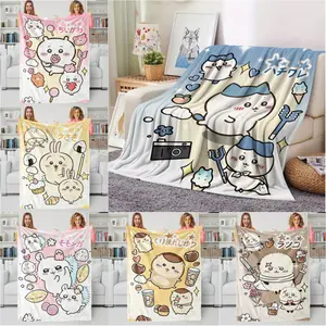 Cute Chiikawas Printed Blanket Soft Comfort Flannel Throw Multifunctional Leisure Blanket for Home Office Camping Travel Gift