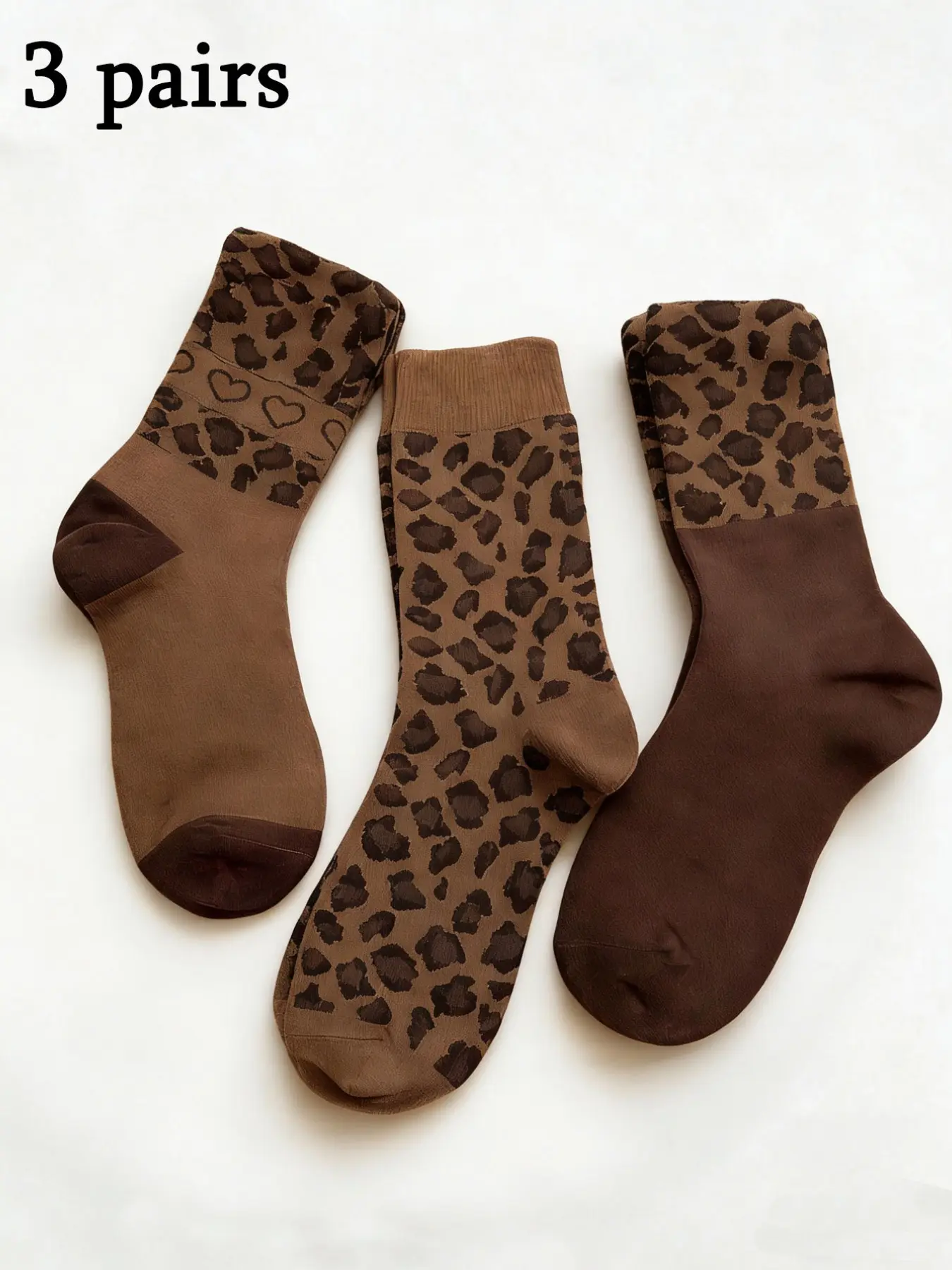 3 Pairs Women's Leopard Print Heart Pattern Knee High Sock Set, Fashionable Comfort Soft Casual Socks, Perfect for Daily, Sports, Parties, Home, College Style
