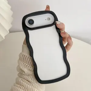 Compatible with iPhone Air Case, Cute Curly Wave Frame Clear Case for Girls Women, Transparent Soft Silicone TPU Bumper Shockproof Protective Phone Cover for iPhone 17 Air - Black