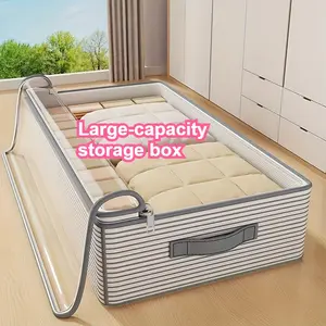 A large-capacity clothing storage box with a flip-top transparent window, ideal for wardrobes, under-bed space or travel, which can effectively save space, especially suitable for women's fashion clothes, sheets, quilts storage