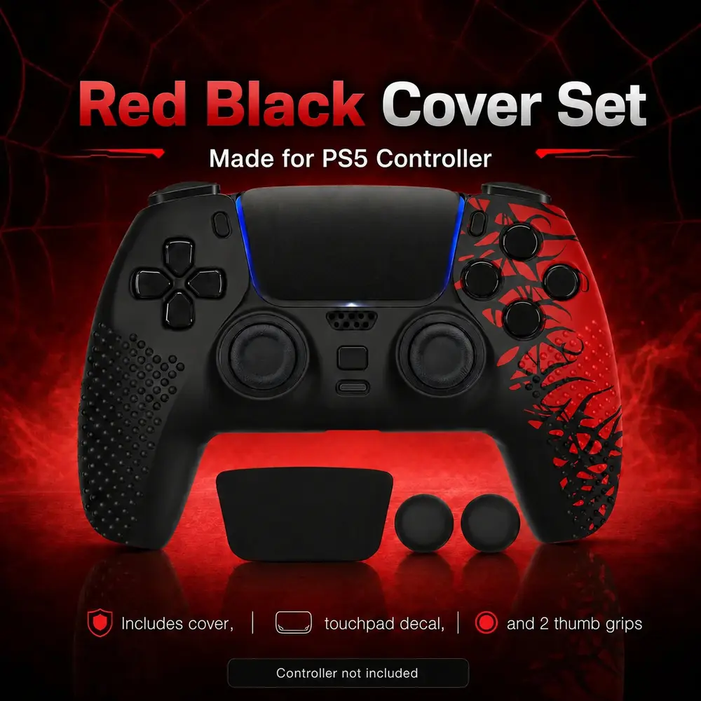 Silicone Skin Cover Set Compatible with PS5 Controller - Anti-Slip Protection Case with Touchpad Decal & 2 Thumb Grips