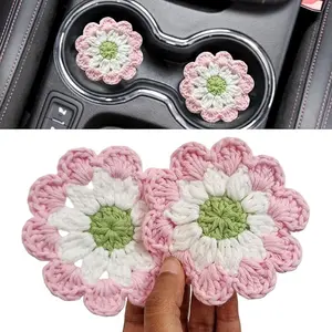 2pcs Blue Floral Absorbent Car Cup Holder Coasters - Charming EVA Mats for Vehicles & Home, Perfect Women's Auto Interior Accessories