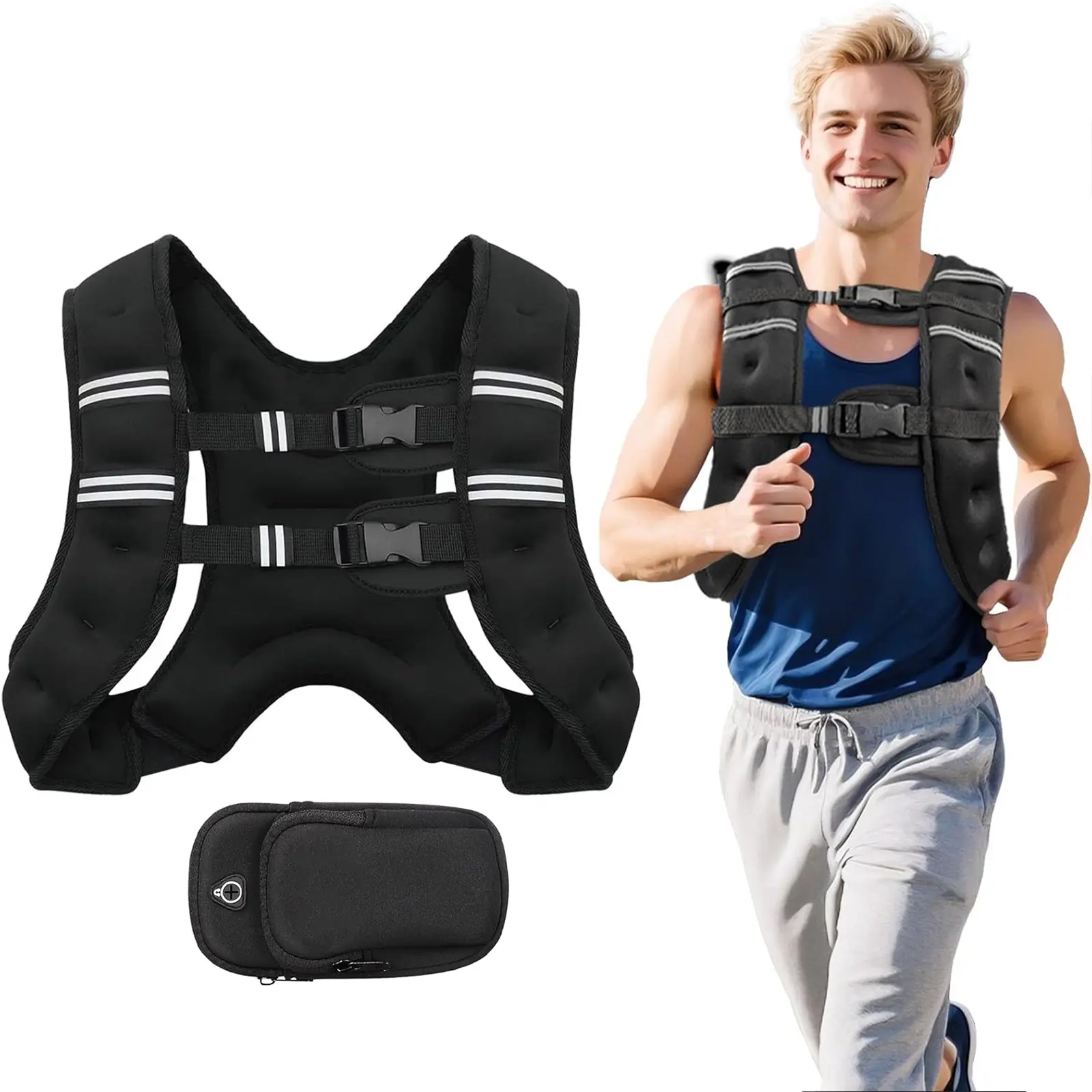 【DealsForYouDays】Adjustable Weight Vests for Men & Women, 8lbs-25lbs Adjustable Range, with Detachable Phone Pouch for Walking, Weight Training
