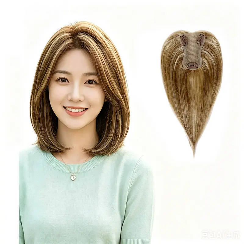 Real Human Hair Straight Topper – Face-Framing Highlights Shadow Root Volumizing High Root Lift Invisible Long Top Piece for Women