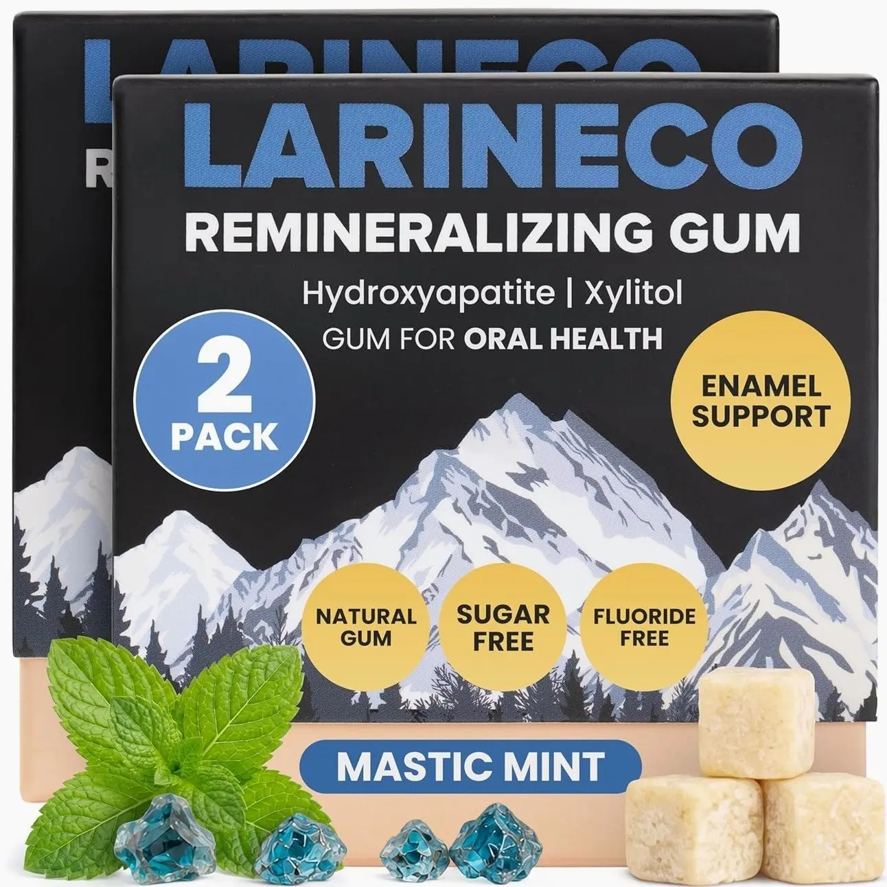 Larineco Remineralizing Gum with Nano Hydroxyapatite & Xylitol – Sugar-Free Xylitol Gum – Plastic-Free, Dye-Free, Aspartame-Free – Natural Base – 36 Pieces, Mastic Mint