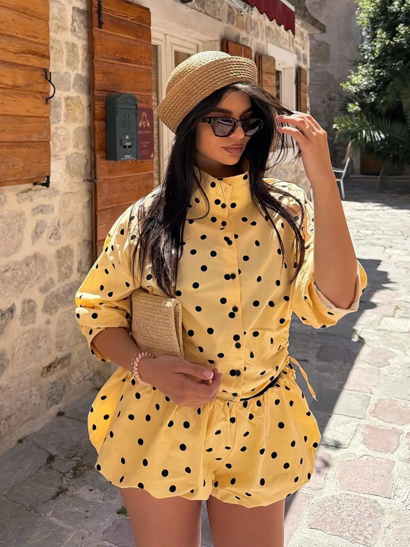 Yellow polka dot set, size L