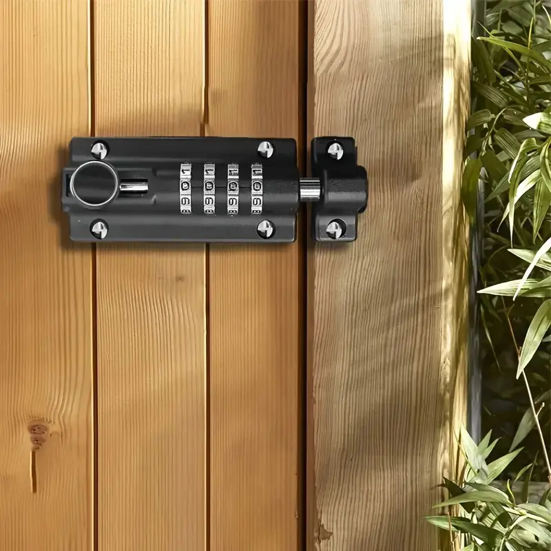 Customizable 4-Digit Combination Slide Latch Lock, Metal Barrel Bolt Door Security, Adjustable Password Setting, Assembly Required, Combination Padlock