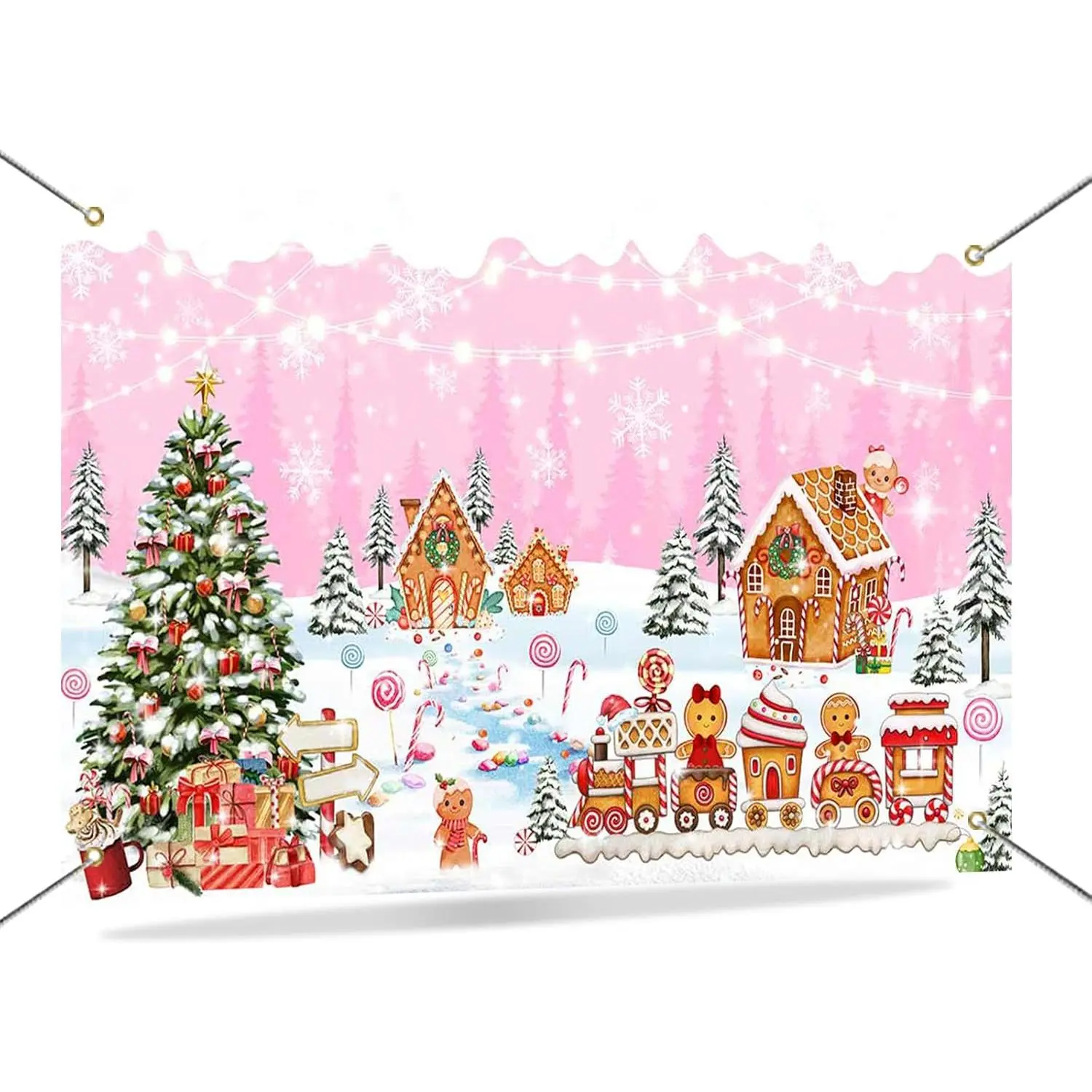 Christmas Gingerbread House Backdrop Banner  Merry Christmas Candyland Backdrop Winter Xmas  Shower Birthday Family Holiday Party Decortaions Photo Booth Props
