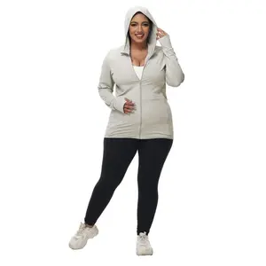 Plus Size Solid Sun Protection & Breathable Hooded Jacket, Women's Plus Size Zip Up Hooded Jacket, Ladies Sportswear for Outdoor Activities, Women Workout Clothes, Athletic Outerwear, Athletic Jackets