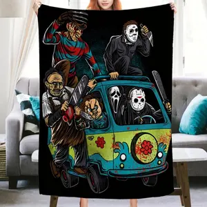 Halloween Blanket, Horror Movie Halloween Flannel Blanket - Super Soft And Cozy For Sofa, Bed, Travel And Camping - 1 Piece