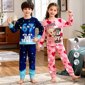 C#67 Kids Pajamas Set, Six Seven Christmas Hat Theme Fashion Print, Comfortable Soft Fabric, Holiday Gift Essential