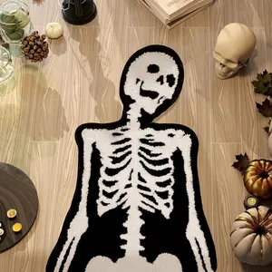 Skull Bedroom Rug, Halloween Room Decor Carpet, Gothic Skeleton Mat, Holiday Decoration, Perfect Halloween Gift, Indoor Outdoor Use, Decorative Rug