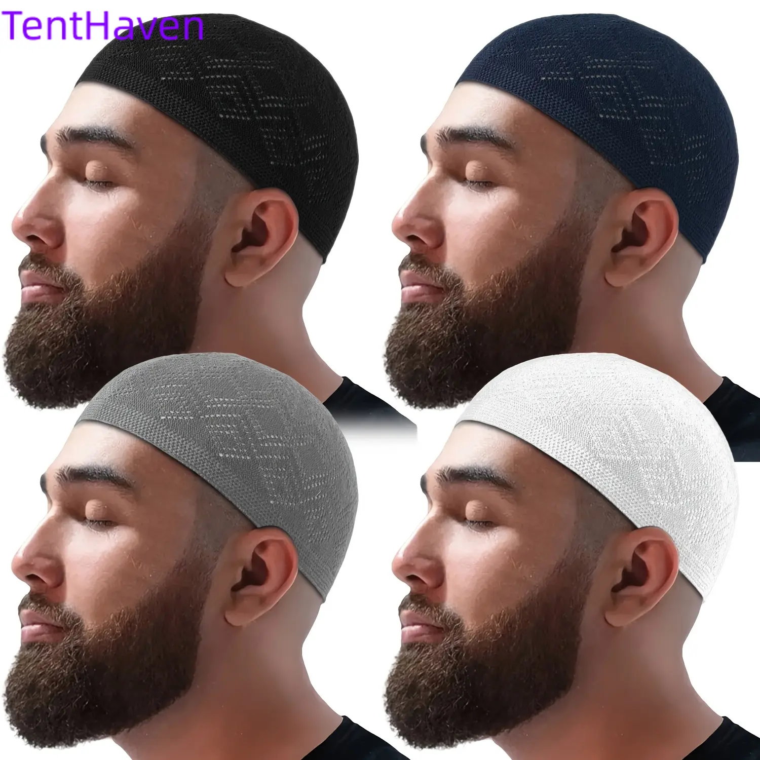 2026 New Islamic 4-Top Design Modesty Knitted Cotton Kufi Hat - Breathable, Adjustable Closure, Comfortable Traditional Middle Eastern Style All-Seasons Prayer Headwear for Ramadan Celebrations, Traditional Ethnic Occasions (Sports & Outdoor Accessory)
