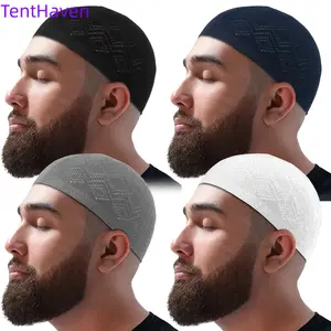 2026 New 4-Top Muslim Modesty Knitted Kufi Hat - Breathable, Adjustable Closure, Traditional Arabic Daily Headwear for Middle Eastern Prayer Celebrations