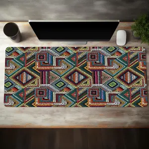 Bohemian Ethnic Design Geometric Pattern Large Gaming Mouse Pad, 1 Count Creative Non-slip Rubber Base Stitched Edge Desk Pad, Gaming Desk Accessory, Office Desk Accessories for Home Game, Gift for Friend
