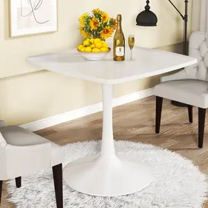 Recaceik Square Dining Table for 2-4 Person, 32 Inches Tulip Kitchen Table with Pedestal Base for Kitchen & Dining Room Table Furniture Home Office Modern Minimal