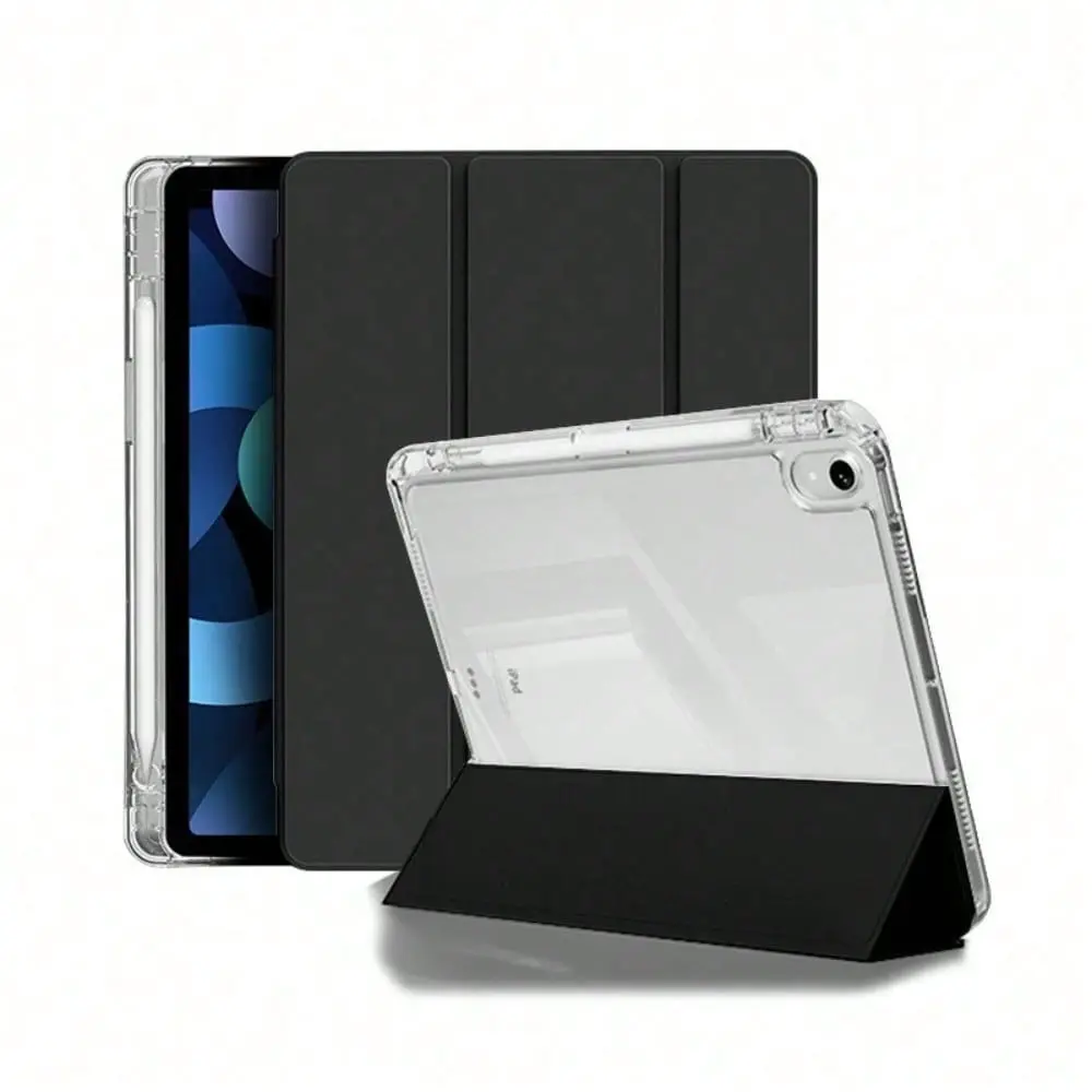 New Luxury Solid Color Tri-fold Pen Slot Tablet Case, Compatible With IPad Mini 6/4, IPad Air 5/4/3/2, IPad Pro 2024/2022/2020/2019 Series, Galaxy A9/A8/A7/A6, and S10/S9/S8/S7/S6 Series. Features Automatic Wake-up and Sleep Functions. Unisex Tablet Case.