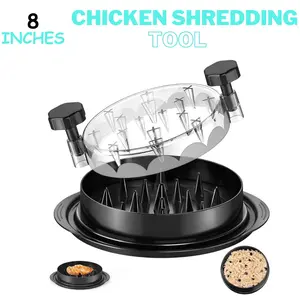 Chicken Shredder 8 Inches, Chicken Breast Shredder Tool, Cooked Meat Shredder With Clear Lid, Ergonomic Design, Auti-slip, Easy To Clean, (Black) Kitchen Appliance Food Processor Accessory Meat Preparation Tool