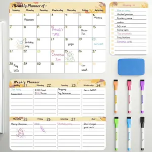 Dry Erase  Calendar for Refrigerator (3 Pack) - Monthly & Weekly & Daily Planner  Whiteboard for Fridge - Shopping, , Meal/Menu, Planning Board, 14"x11", Yellow