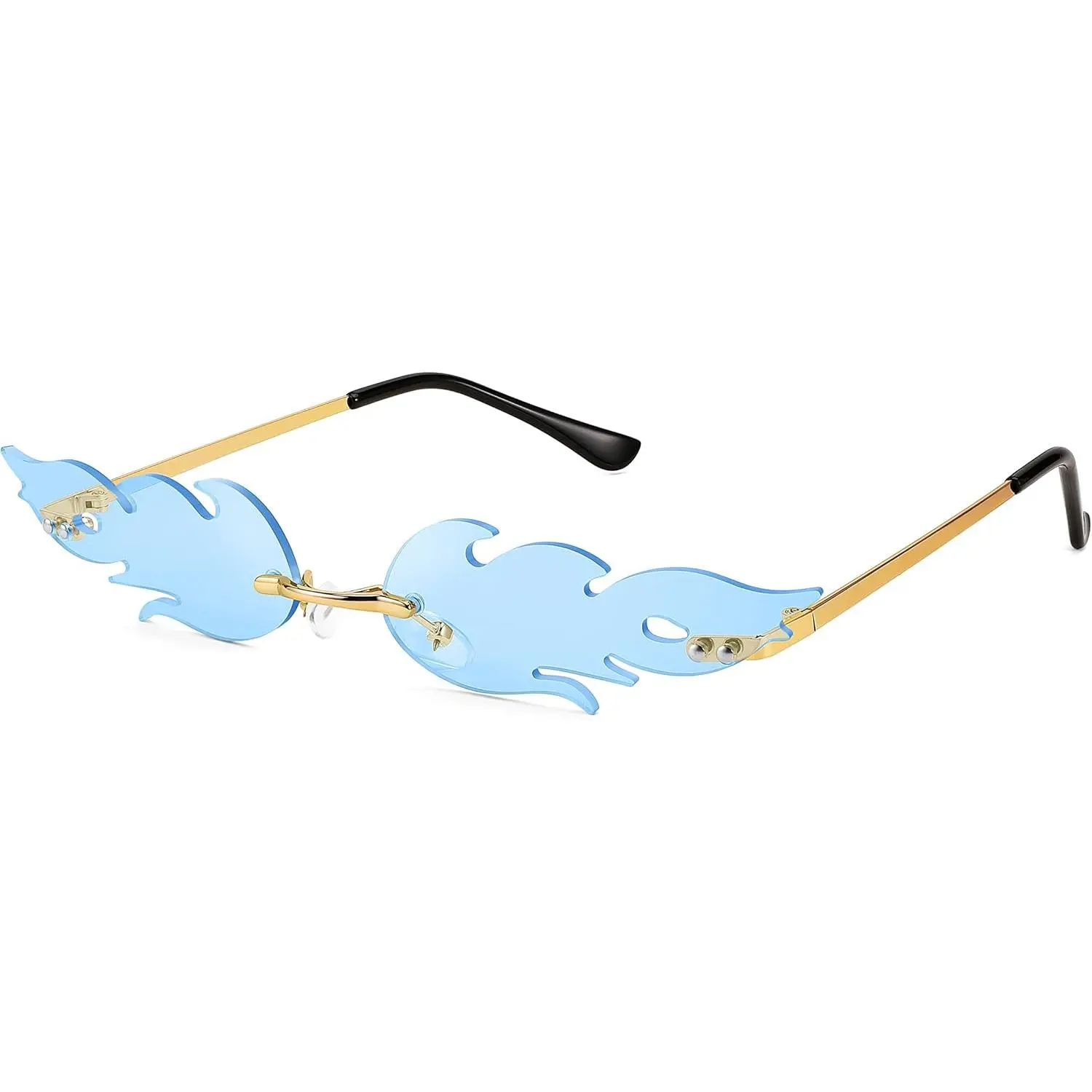FEISEDY Fire Flame Sunglasses for Women Mirror Rimless Fire Shaped Novelty Sunglasses Multiple packs B2839