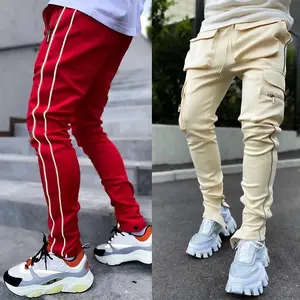Men's Skinny Pencil Pants with Multiple Pockets Male Outdoor Jogging Pants Stacked Harem Pants High Street Clothing