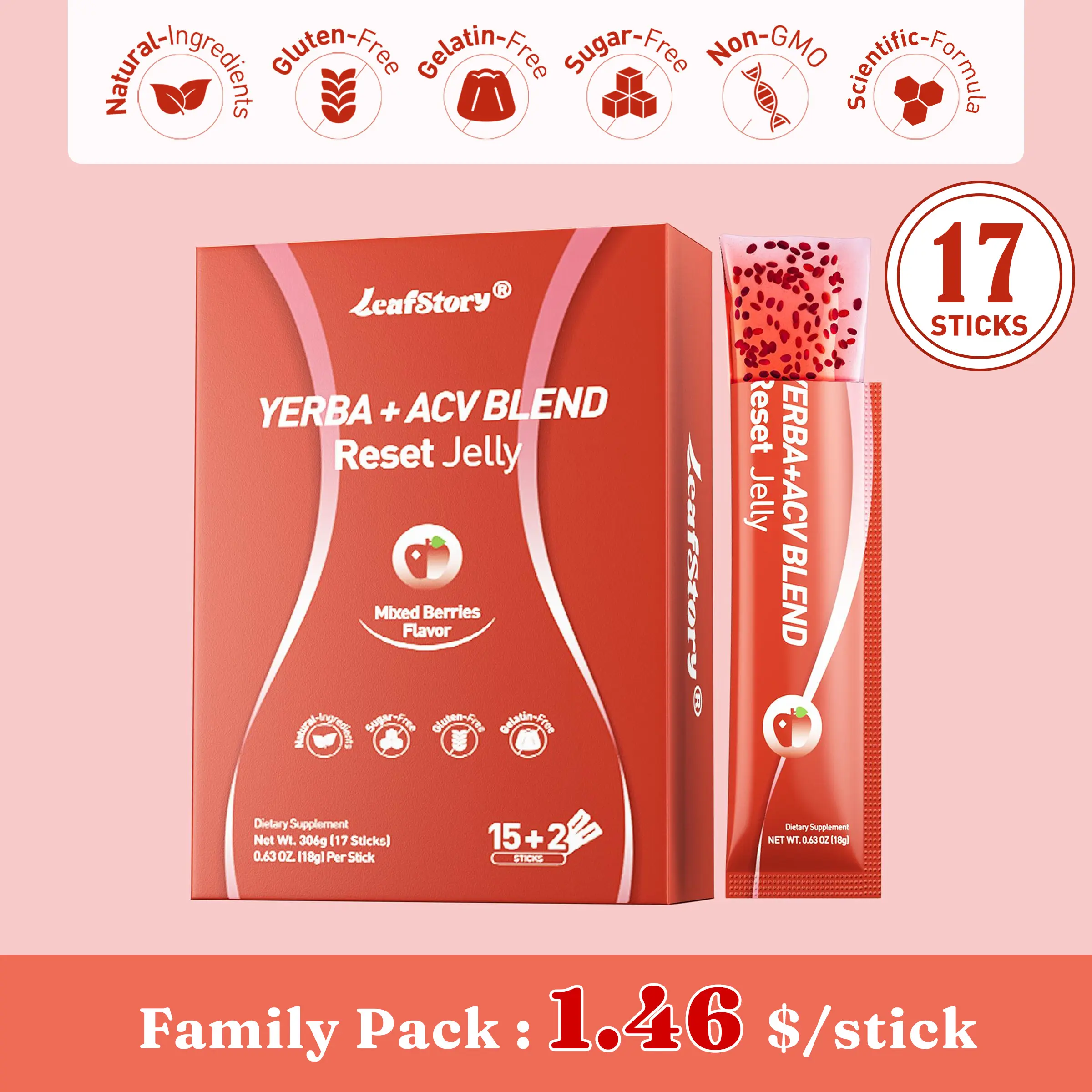 1 pack of Yerba + ACV Jelly(15+2 Free Sticks)