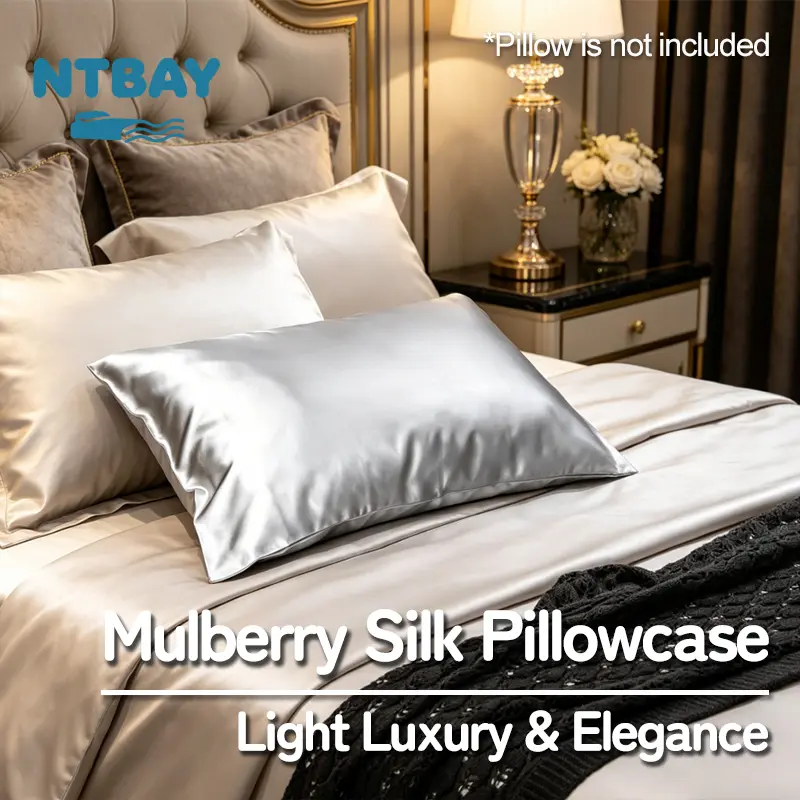 NTBAY Mulberry Silk Pillowcase, 1 Pack 100% Pure Silk Pillow Case for Hair and Skin, Soft Breathable Cooling with Hidden Zipper, Reduce Skin Irritation, Natural Antiallergic, Queen/King, Oeko-Tex