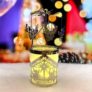 iLaJao Rotary Tea Light Carousel Angel Rotary Candle Holders Spinning Tealight Holders Christmas Decoration for Tabel Centrepieces Gift for Mom Women Wife Birthday-6 ¼ Inch Tall (Angel)