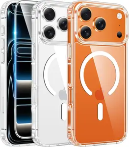 MagSafe Clear Case for iPhone 14–17 Series, Slim Anti-Yellowing Transparent Phone Cover with Screen Protector, Rugged Shockproof Protection