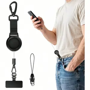 Black Alloy Anti-Theft Phone Tether, Phone Lanyard Retractable Steel Line Cellphone Strap With Locking Carabiner And Metal 360° Tether Tab For Outdoor Skiing Hiking Climbing Fishing, Black Birthday Gift