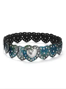 Women's Punk Heart & Flower Decor Grommet Eyelet Design Western Belt, Statement Belts, Stylish Belts, Fashion Belt for Party, Daily Clothing Decor, Trendy All-match & Exquisite Belt for Birthday Gift