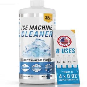 Ice Machine Cleaner Maker Descaler 32 fl oz (8 Uses) Nickel Safe Ice Maker Cleaner Solution - Compatible with Whirlpool 4396808, Scotsman, Manitowoc, Hoshizaki, GE Opal Cleaning Kit