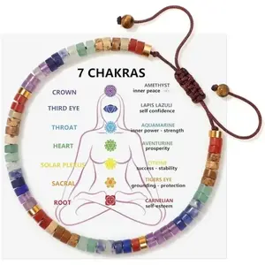 September Laurel  Women's 7 Chakra Adjustable Beaded Healing Crystal Bracelet with Natural Crystals, Citrine, Amethyst, Meditative Yoga Spiritual Jewelry Gift for Women