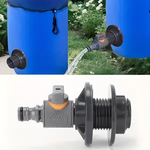 2 PVC/IBC Bucket Adapters, Garden Hose Connectors, Tank Adapters With Valves, Quick-Install Rainwater Collection Connector Kit, 1/2"-DN15 External Thread Connectors, Compatible With EU/US Standard Hoses, Suitable For Irrigation/Water Storage Buckets