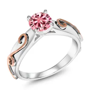 Gem Stone King 925 Sterling Silver Fine Moissanite Women's Engagement Ring, 1.00 Cttw Round Pink Birthstone (6.5MM) - Ideal for Graduation, Birthday, Christmas, Thank You Gifting