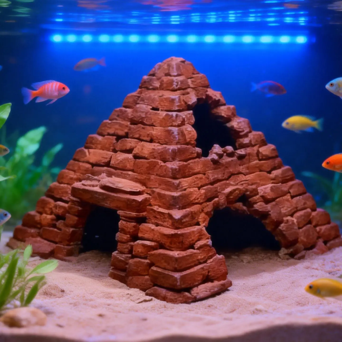 Fish Hideout House, Aquarium Decor, Fish Tank Decorations, Underwater Cave, Pyramid Shape, 3D Printed, Eco-Friendly, Easy to Attach, Small Fish Tank Shelter, Aquarium Supplies