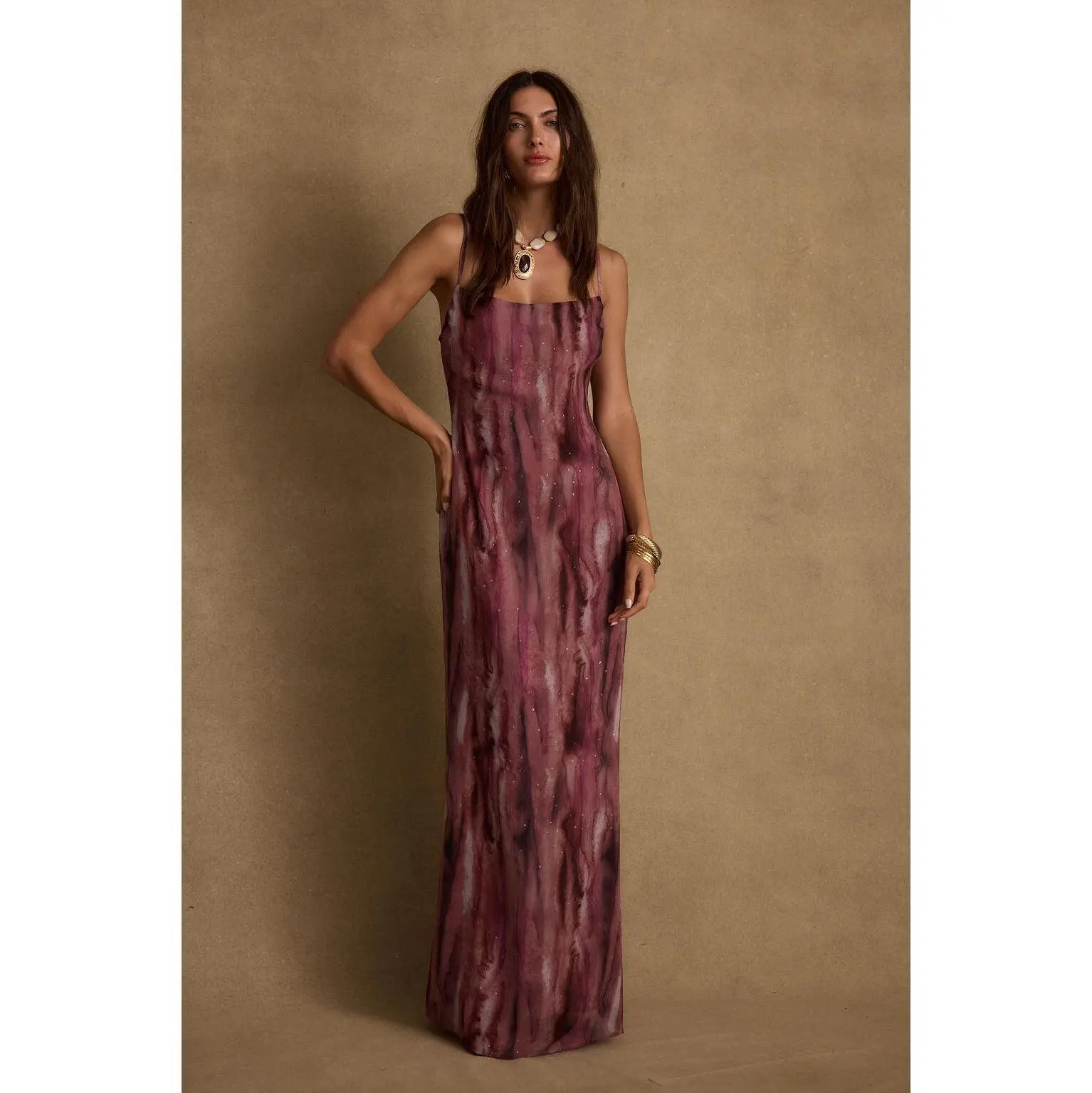 Women's Metallic Print Nerissa Berry Chiffon Maxi Dress, Romantic Casual  Womenswear - TikTok Shop