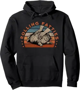 Rolling Fatties Cat Funny Meme Vintage Pullover Hoodie