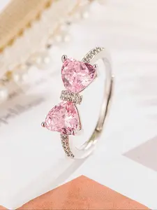 1pc Women's Rhinestone Bowknot Ring, Unique Design Heart Fashion Adjustable Midi Ring, Perfect Accessory for Any