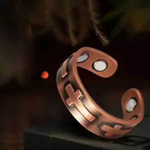 Handmade 99.99% Pure Copper Rings - Criss Cross Pattern, Cross Emblem, Magnetic, 4-Pack, Ideal Gift for Partners (Mother's Day, Birthday), Handmade Rings