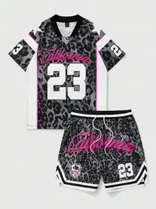Trendy Men's California 23 Leopard Print 2-Piece Set, V-Neck Jersey Top & Drawstring Shorts with Star Trim, Edgy Y2K Streetwear Matching Outfit for Street Style & All-Day Daily Wear #MensStreetwearSet #CaliforniaFashion #VersatileSummerSet