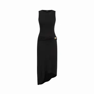 Cider Ruched Metal Detail Asymmetrical Hem Midi Tank Dress SwimWeek