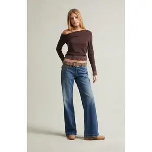 Pacsun Women's Charlie Low Rise Baggy Bootcut Jeans Dark Blue