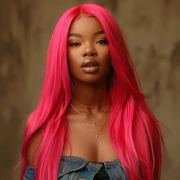 RedoHair Pink Straight Human Hair Lace Front Wig, 13x4 Inches - Glueless, Pre-Plucked Hairline