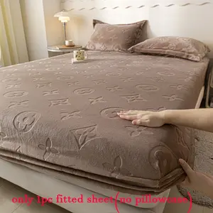 Luxury European Style Embossed Milk Velvet Fitted Sheet, Heavy-Duty Warm Bed Protector with Non-Slip Design, Full Coverage, Universal Fit for All Bed Dimensions